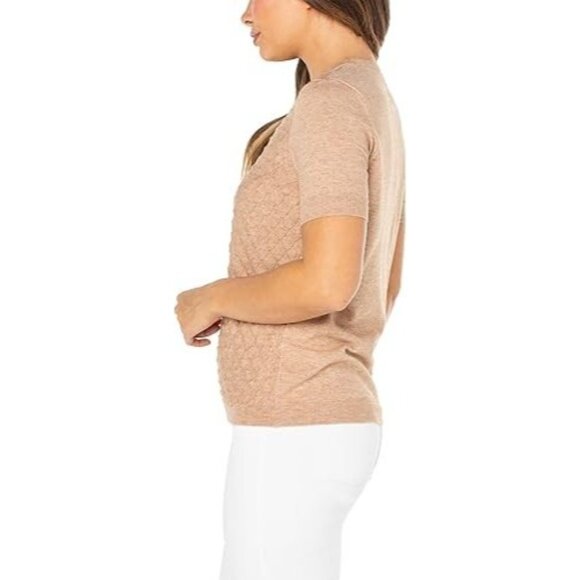 NEW Well Worn Women's XL Tan Short Sleeve Sweater Top Textured Diamond - Picture 3 of 8